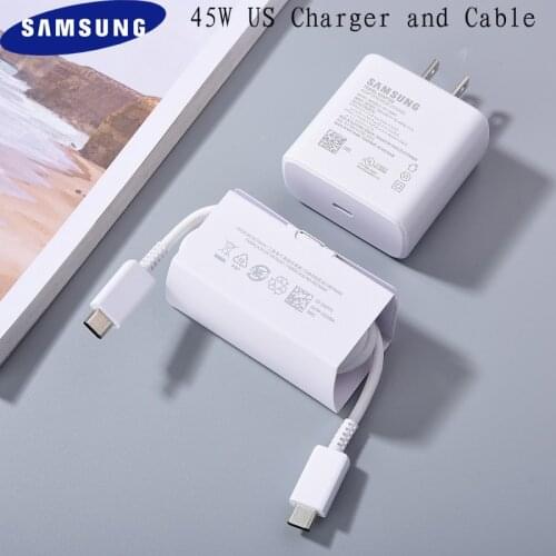 45W Samsung Original Super Fast Charge EP-TA845 US PD Quick Charger Double Type C Cable For GALAXY Note 20 10+ S21 S20 Ultra A90