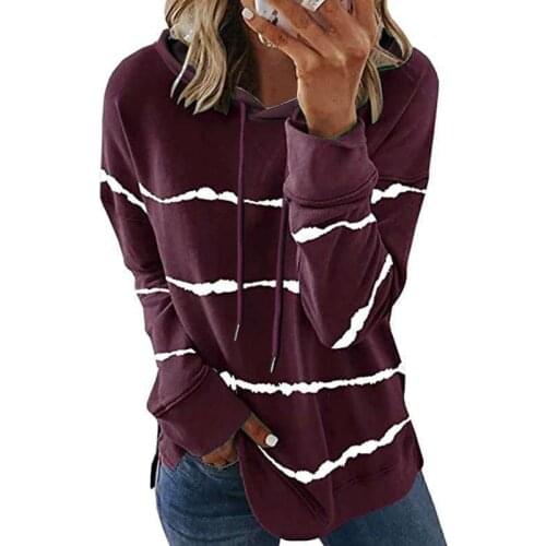 Autumn 2020 New Women Striped Print Loose Hoodies Long Sleeve Hooded Sweatshirt Harajuku Style Wn