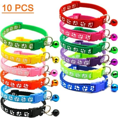 10pcs Colorful Cat Necklace Collar With Bell Adjustable Buckle Collar Pets Supplies Small Dog Accessories Collar Pet Products