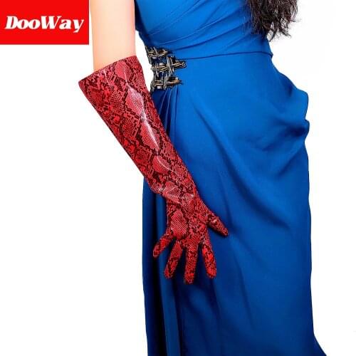 DooWay Unisex sexy Elbow Length Gloves Wide Sleeve Large Cuff Gauntlet Red Snakeskin Print