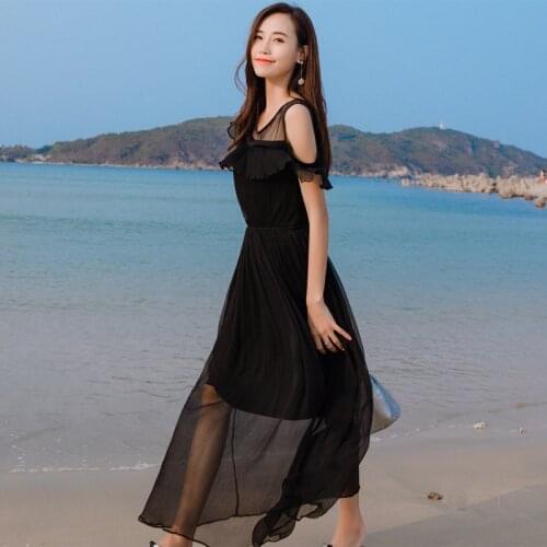 Fashion Maxi Dresses for Women Summer 2021 100% Silk Dress Female Beach Black Dress Elegant Sundress Vestido De Mujer Pph4974