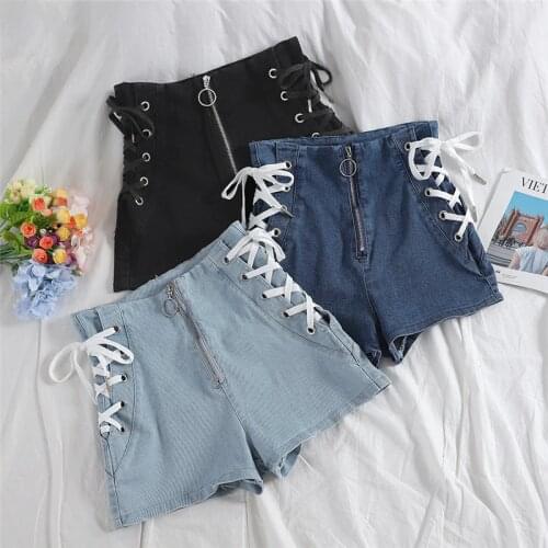 Spring Autumn Women Jeans Shorts Tie High Waist Denim Shorts Female Casual Black Shorts Student All Match Skinny Hot Shorts 1782