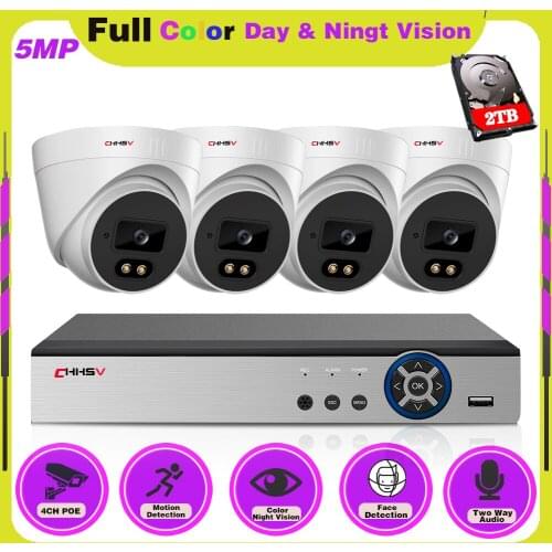 H.265 4CH 5MP POE NVR Kit CCTV Camera Security System Kit Two-way Audio Video Surveillance Set HD IP Monitoring Camera System