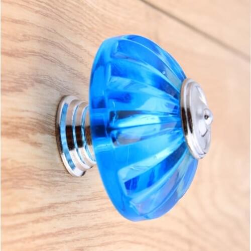 Modern simple fashion clear blue acrylic drawer shoe cabinet knobs pulls silver chrome crystal dresser kitchen cabinet handles