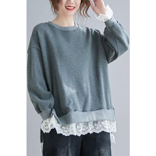 Autumn Winter Hoodies Women Long Sleeve Patchwork Lace Crochet Fashion Sweatshirts Thick Warm Pullover Moletom Feminino 2021