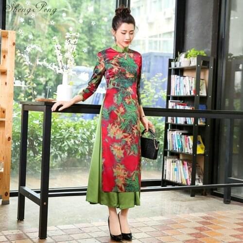2018 vietnamese ao dai traditional Clothing dress qipao long Chinese cheongsam dress robe chinoise modern cheongsam Q304
