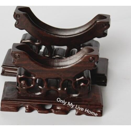 Traditional Antique Chinese Style Ebony Wooden Display Base Carved Bracket Crafts Stand Ornaments Home Office Decoration