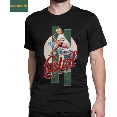 Castrol Vintage Pin Up Girl Stripes Men T Shirts Motor Oil Tee Shirt Short Sleeve T-Shirt 100% Cotton Birthday Gift Clothes