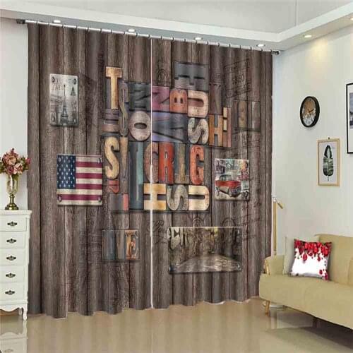 3D Curtains Custom Curtains Wooden Board Letters Cortinas Para La Sala Bedroom Modern 3D Blackout Window Jacquard Curtains