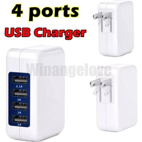 50pcs Universal 4 Port USB Charger AC power adapter 15w For iPhone XS for Samsung US Plug Travel Wall Power Supply Adapter