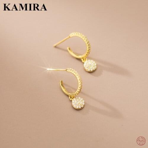 KAMIRA 925 Sterling Silver Bohemian Round Pave CZ Zircon Pendant Stud Earrings for Women Wedding Elegant Sweet Jewelry Gift 2021