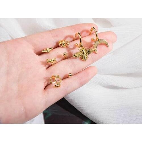 Korean Earings Fashion Jewelry Women Earrings Moon Bee Geometric Earrings Oorbellen Ear Clip Set Gifts For Women Brincos