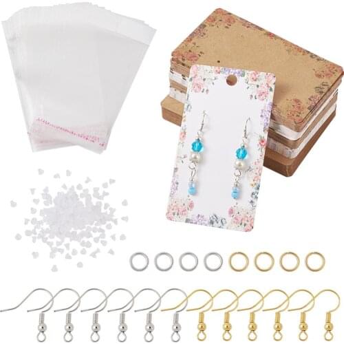 1 Set DIY Jewelry Earring Making Accessories with Ear Nuts Earrings Hook Supplies Kit with Display Cards Cellophane Bag