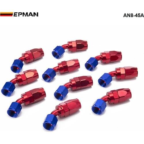 10pcs/set AN8 45 Degree Aluminum Swivel Oil/Fuel/Air/Gas Line Hose End Fitting Blue AN8-45A