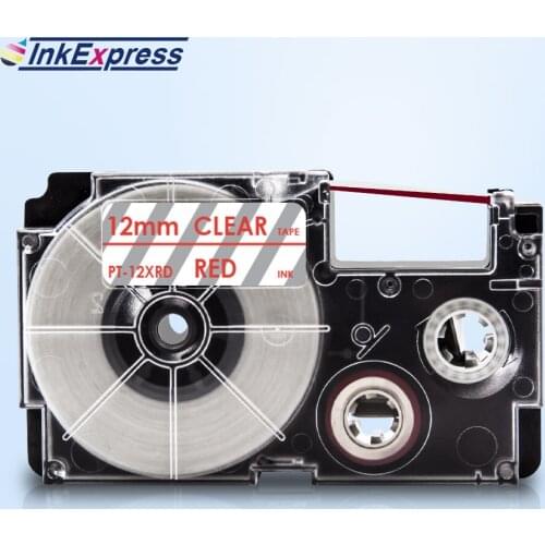 12mm XR-12XRD Red on Clear Tape For CASIO XR-12XRD Label Tape Printer Ribbon Tape Cassette For CASIO Label Maker KL-100 KL-120