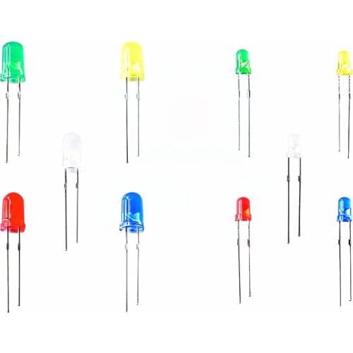 200PC/Lot 3MM 5MM Led Kit With Box Mixed Color Red Green Yellow Blue White Light Emitting Diode Assortment 20PCS Each New