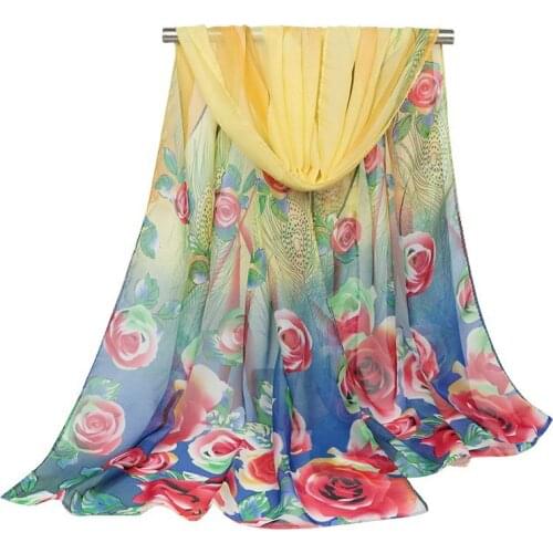 2020 NEW flower floral Rose feather chiffon scarf silk square hijab cool shawl ladies foulard femme Scarves hair bufanda mujer