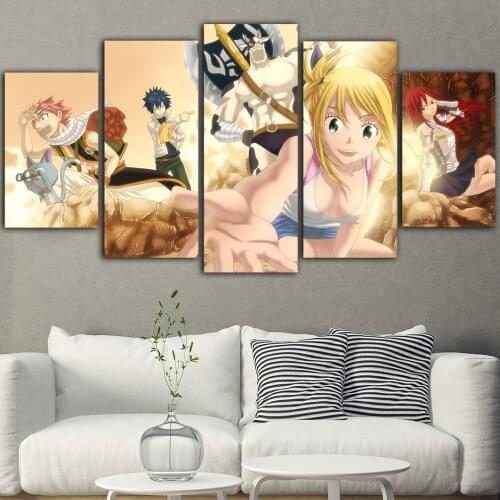 5 Pieces Pictures Fairy Tail Anime Wall Art Canvas Paintings Prints Modern Modular Poster Living Room Framework Home Decoration