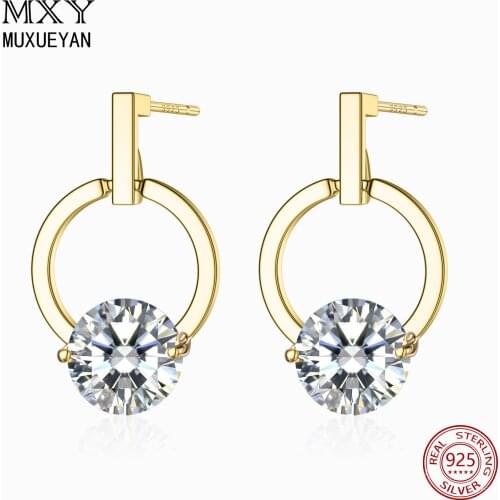 925 Sterling Silver Circle Geometric Drop Earrings For Women Crystal Round Shining zircon Fine Jewelry 2021 Trend MUXUEYAN