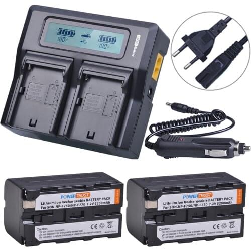 PowerTrust 5200mAh NP-F770 NP-F750 NP F770 NPF770 750 Batteries + Fast Charger for Sony NP-F550 NP-F770 NP-F750 F960 F970