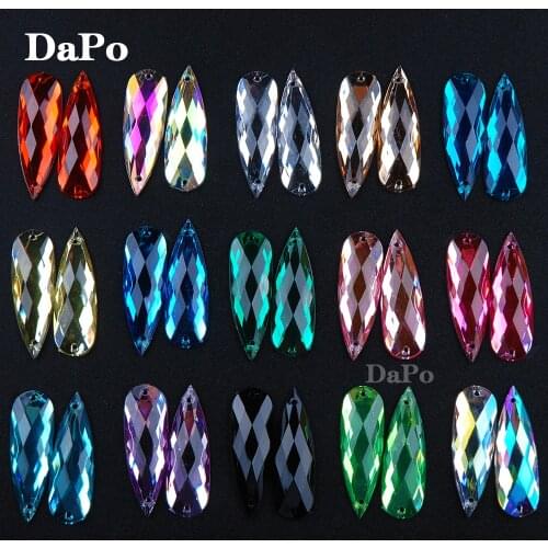 Hisenlee Big Size 10x30mm Teardrop Sew On Rhinestone Acrylic Sew-on Flat Back Sewing Stone Gems 17 Colors For Clothes Wedding