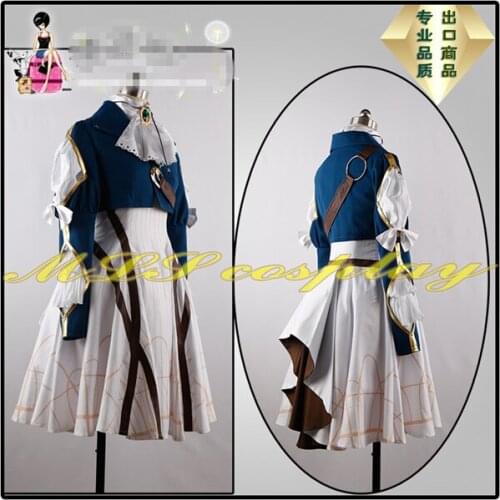 Anime Violet Evergarden Dress Cosplay Costume Blue Jacket White Dress Gloves Socks Customized A