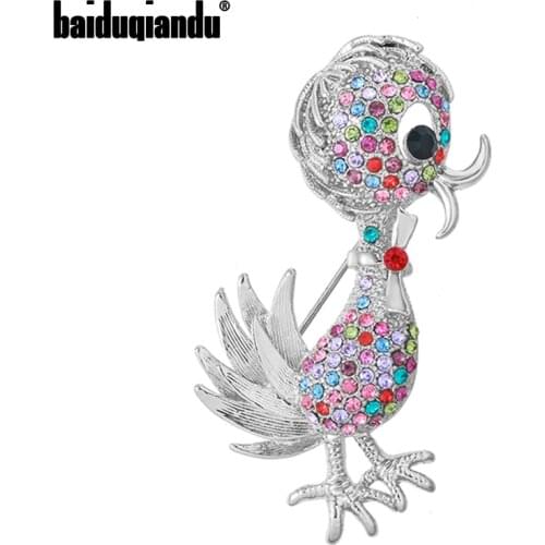 Baiduqiandu Colorful Rhinestone Duck Brooches Women Men Unisex Girl Champine Gold/Silver Animal Pins Jewelry For Clothes Hat