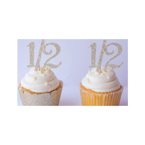 Glitter Half 1/2 Birthday Party Treat Picks / Cupcake Toppers Baby Shower/Gender Reveal cupcake decor toppers