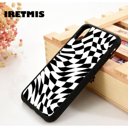 Iretmis 5 5S SE 6 6S TPU Rubber Phone Case Cover for iPhone 7 8 Plus X Xs 11 12 MINI Pro Max XR Black and White Liquid Checkers