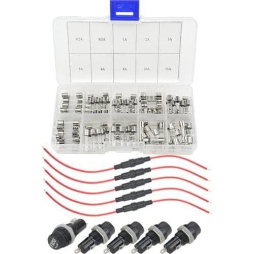 Fuse Holder Inline Screw Type 100 PCS Fast Blow Glass Fuses Assortment 5 PCS Panel Mount and 5pcs Fuse Holder