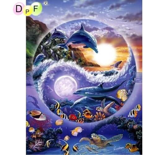 DPF 5D Round full Diamond painting Cross Stitch Tai Chi Dolphin Swim Diamond Embroidery Needlework diamond Mosaic decor crafts