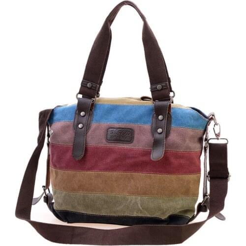 Canvas Totes Bag Striped Womens Handbag Patchwork rainbow Shoulder Bag Fashion Female Casual Crossbody bag Sac a Main S2363