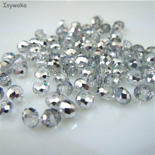 Isywaka Half silver Color 3*4mm 145pcs Rondelle Austria faceted Crystal Glass Beads Loose Spacer Round Beads for Jewelry Making