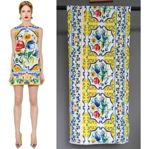 Italian brand polyester printed fabric cloth 145 cm width womens children shirt dress apparel fabric alibaba express