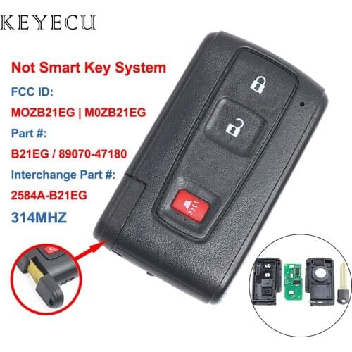 Keyecu Smart Remote Car Key 3 Buttons 314MHZ for Toyota Prius 2004 2005 2006 2007 2008 2009 - MOZB21EG / M0ZB21EG, 89070-47180