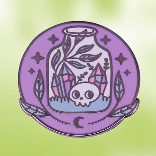 Witchy Crystal skull Potion Bottle Crystal Moon phase Witchcraft Skeleton Enamel pin Brooch Gothic Lapel Punk Badge