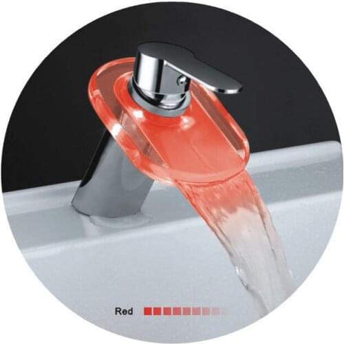 Brass wash basin faucet waterfall hot and cold, Bathroom short sink basin faucet LED, Copper single holder faucet mixer pull out