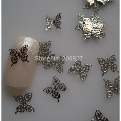 MS244-1 100pcs Silver Cute Butterfly Metal Sticker Nail Art Metal Sticker Nail Art Decoration Non-adhesive Sticker