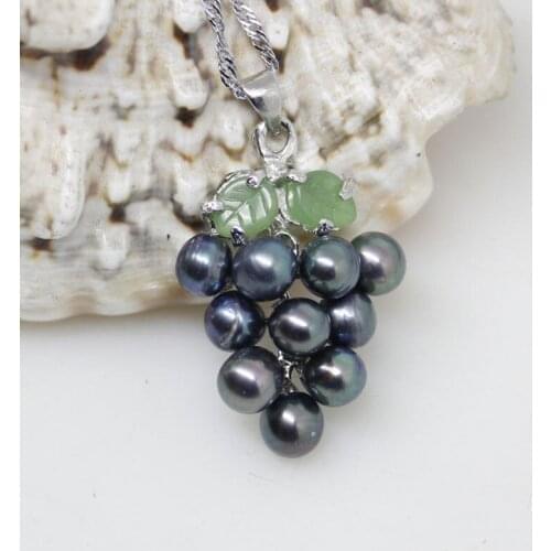 Nouveau Naturel noir D'eau Douce Perle De Raisin Pendentif Collier
