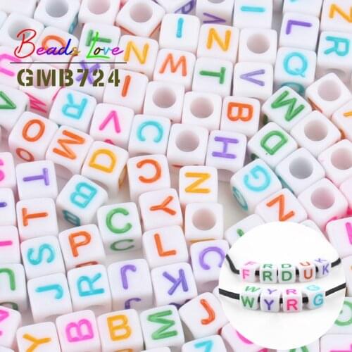 Wholesale Mixed Cube Letter Beads 100pcs 6*6mm White Colorful Alphabet Acrylic Beads for Bracelet Necklace Jewelry Making DIY