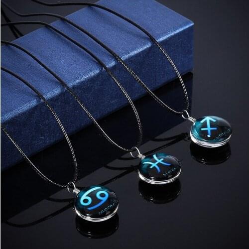 Twelve Constellations Time Gem Necklace Collarbone Chain Creative Couple Pendant Necklace for Women Birthday Gift