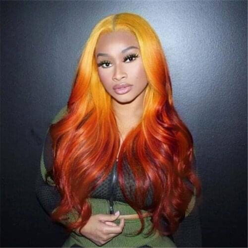 Ombre Orange 99j Body Wave Human Hair Wigs For Black Women Highlight Ginger Lace Part Wig Burgundy Pre Plucked Remy Hair