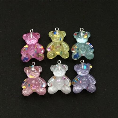 10pcs 30*25mm Bear Charms Resin Cabochons Glitter Candy Necklace Keychain Pendant DIY Making Accessories