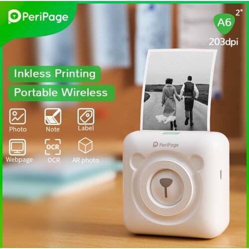 PeriPage Portable Thermal Inkless Bluetooth 203dpi White Label Photo Invoice Wireless Printer A6