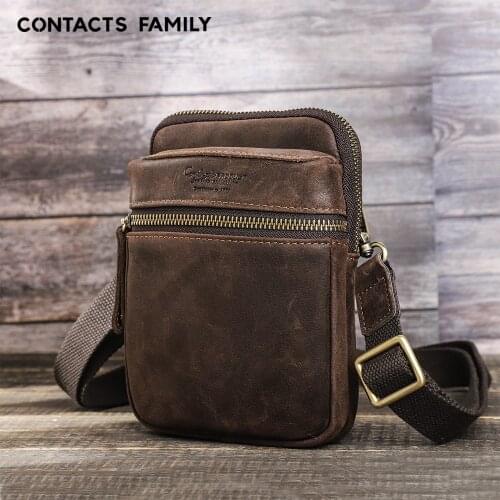 Genuine Leather waist bag mens mobile phone Pocket wearing belt crossbody outdoor sport one shoulder small bag doing business