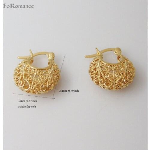 ORDER 10$ CAN GET FREE TRACKED SHIPPING/ YELLOW GOLD COLOR OVERLAY FLOWER PATTERN HOOP TALL 20 MM 0.79" EARRING WIDTH 17 MM 0.6"