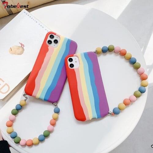Tobebest Rainbow Round Beads Bracelet Phone Cases for iphone 12 11 pro max 12mini X XS XR 7 8 Plus Chain Soft IMD Back Cover