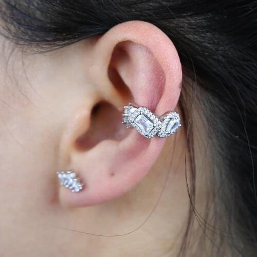 Various shaped cubic zirconia cz clip on earring no piercing ear cuffs 1 piece