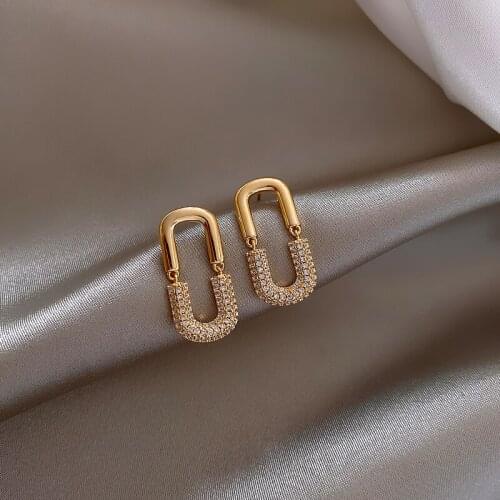 New design fashion jewelry simple generous temperament copper inlaid zircon geometric earrings elegant female prom earrings