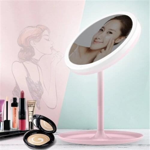 LED Makeup Mirror Light USB Charging Vanity Cosmetic Mirrors with Storage Face Mirror Adjustable Touch Dimmer Table Desk Lamp